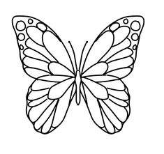 a butterfly that is drawn in black and white with dots on it's wings