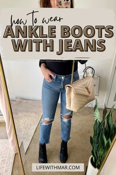 How To Wear Boots With Jeans 2022, Raw Hem Jeans With Ankle Boots, Jeans With Boots 2022, Cuffed Jeans And Ankle Boots, What Jeans To Wear With Ankle Boots, Straight Jeans With Ankle Boots, Boots With Ankle Jeans, How To Style Ankle Boots Outfits, How To Wear Chunky Boots With Jeans