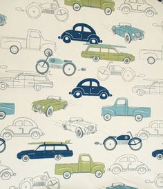 a blue and green fabric with cars on it