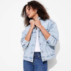 Women's Foundational Denim Oversized Trucker Jacket - Wild Fable™ Light Wash S 90s Baggy, Western Denim Shirt, Racing Jacket, Oversized Denim Jacket, Womens Tie, Trucker Jacket, Lace Shirt, Cropped Denim, Wild Fable