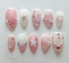 there are many pink and white nail designs