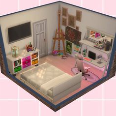 Sims 4 room cute pink Sims 4 Bedrooms Base Game, The Sims 4 Twins Bedroom, Sims 4 Inspo Room, Room Ideas Sims 4 No Cc, Sims Teenage Bedroom, Sims 4 Room Ideas Bedrooms No Cc, Sims Bedroom Ideas Base Game, Sims 4 Kid Bedroom