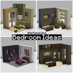 four different types of bedroom ideas for the living room and dining room in minecraft