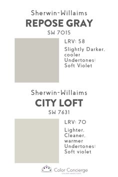 the color scheme for sherylin williams's repose gray, which is available in