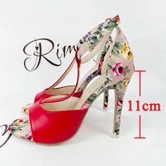 Add a touch of sexiness and cuteness to your outfit with FZ Women's T-strap Floral Print High Heels Open Toe Gladiator Shoes. These stylish heels not only elevate your style, but the open toe design and T-strap offer a comfortable and secure fit. Perfect for any occasion, these shoes will make you feel confident and chic. Heel Height: Super High (8cm-up) With Platforms: No Sandal Type: GLADIATOR Occasion: Casual Upper Material: PU Outsole Material: RUBBER Back Counter Type: Cover Heel Pattern Type: Floral Side Vamp Type: Open Fit: Fits true to size, take your normal size Style: fashion Heel Type: Thin Heels Lining Material: PU Closure Type: buckle strap Fashion Element: T-tied Insole Material: PU heel type: thin heel/stiletto heeled/super high heels heel height: 11cm top shape: open toe SI High Heel T-strap Sandals With Buckle Closure For Spring, Red T-strap Heels For Party, Summer T-strap Sandals With 4-inch Heel, Summer T-strap Heels With 4-inch Heel, Summer T-strap Fitted Heels, Summer T-strap Heels, Red T-strap Sandals With Ankle Strap For Spring, Red Ankle Strap T-strap Sandals For Spring, Red T-strap Sandals For Spring