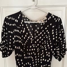 Diane Von Furstenburg Cocktail Dress, Size 8, Black & White Polka Dot Print, V Neckline, Cinched Short Puffy Sleeves, High Low Skirt, Fitted Through Hips And Waist. Worn Three Times, Great Condition, Dry Cleaned. Short Puffy Sleeves, High Low Skirt, Puffy Sleeves, Polka Dot Print, Dot Print, Von Furstenberg, Diane Von, Diane Von Furstenberg, White Polka Dot