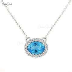 Description Halo diamond necklaces add extra sparkle and are an ideal gift idea for any occasion. Beautifully crafted genuine in 14-karat Gold with a timeless solitaire oval-shaped swiss blue topaz gemstone and brilliant-cut diamonds. Product Details SKU CJ-N-1154-SW Metal 14K solid gold Chain type Cable chain Chain length 16+2inch Closing mechanism Spring ring Product dimension 16inch x 8.5mm x 5.2mm Birthstone December Certification - STONE DETAILS Stone name Swiss blue topaz Stone size 7x5mm Swiss Blue Topaz Necklace, Dainty Gemstone Necklace, Topaz Yellow, Pink Sapphire Earrings, Blue Topaz Jewelry, Halo Necklace, Blue Topaz Necklace, Topaz Necklace, Blue Topaz Stone