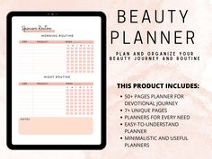 "If you're looking to take control of your skincare routine and achieve your best skin ever, this planner is for you. Our planner is designed to help you track your skin care products, routines, and progress. It includes pages for keeping track of your daily and weekly routines, skin care goals, and products. It also includes a budget tracker and space for notes and ideas. Whether you're just starting out with a skincare routine or you're a seasoned pro, our planner is sure to be an invaluable resource. Order yours today and take control of your skin care journey! This is the well versatile planner/tracker for every need that you need of this planner. Content inside: Morning Routine Night Routine Skincare Routine Product Routine Skin Product Review Makeup Product Review Hair Product Review Skincare Chart, Skincare Calendar Template, Skincare Routine Template, Daily Weekly Monthly Skin Care, Skincare Routine Planner Template, Skin Care Goals, Makeup Planner, Skincare Planner, Skincare Budget