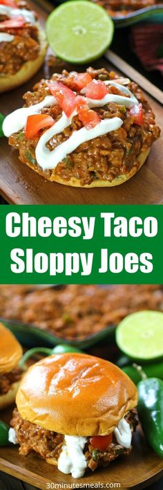 cheesey taco sloppy joes on a wooden tray