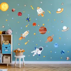 PRICES MAY VARY. Lovely Kids Room Decor: These original wall decals are designed by our professional designers with various colorful patterns and perfectly DIY a magic and unique space for your kids. These nursery wall arts are suitable for bedroom, playroom, living room, nursery room, kindergarten, school, classroom, daycare, preschool, etc. Peel And Stick: Self-adhesive decal is easy to stick on your wall! Just peel and stick decal to your wall, no need to use transfer glue and no cutting, eve Girls Bedroom Color Schemes, Galaxy Solar System, Room Kindergarten, Space Wall Decals, Star Wall Decals, Diy Wall Stickers, Playroom Art, Playroom Wall Decor, Baby Boy Room Nursery