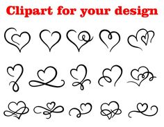 a set of hearts with the words clipart for your design in red and black