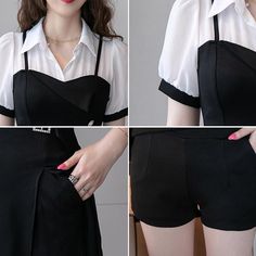 Patchwork Dress+solid Color Shorts P13863 Elegant Fake Two-piece Dress For Work, Summer Office Lady Mini Dress For Work, Casual Workwear Dress With Fake Two-piece Design, Patchwork Dress, Color Shorts, Solid Color, Womens Shorts, Color, Patchwork