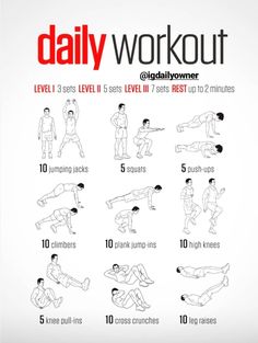 the daily workout poster shows how to do an exercise with dumbs and push ups