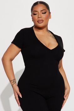 Available In Black. Jumpsuit Deep V-Neck Short Sleeve Straight Leg Pant Stretch Compression Rib 88% Rayon 12% Spandex Imported | Everly Snatched Jumpsuit in Black size 3X by Fashion Nova Summer Bodycon V-neck Bodysuit, Elastane V-neck Bodysuit For Loungewear, V-neck Elastane Bodysuit For Loungewear, Trendy V-neck Bodysuit For Loungewear, Stretch Elastane V-neck Jumpsuits And Rompers, Seamless Elastane V-neck Bodysuit, V-neck Seamless Elastane Bodysuit, Seamless V-neck Elastane Bodysuit, Fitted V-neck Bodysuit For Loungewear