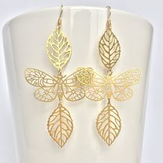 These Large, Intricate Butterfly Leaf Earrings Are Fun To Wear! The Brass Has An Antique Gold Patina Which Flashes With Light At Every Turn. Very Light Weight, With A Big Statement, You Can't Go Wrong With This Pair Of Earrings! Gold Plated Ear Hooks, Brass. Approx. 3-3/8"L, 1-5/8"W Nwt, New Handmade: Jpeace Designs Boho, Bohemian, Anthropologie & Free People Style, Mystical, Statement Earrings, Fairy Jewelry, Nature Goddess, Natural, Earthy, Trendy, Star And Moon Detail Shell Flowers, Nature Goddess, Jewelry Nature, Fairy Jewelry, Star And Moon, Owl Earrings, Free People Style, Bird Earrings, Crystal Stud Earrings