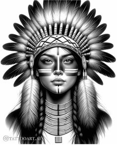 Native American Tattoo Art, Indian Chief Tattoo, Indian Girl Tattoos, Native American Tattoo Designs, Indian Tattoo Design, American Indian Tattoos, Native American Tattoo, Tattoo Lettering Design, Native American Tattoos