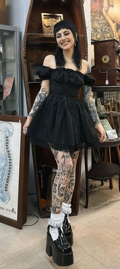 Tumblr Soft Goth Summer Outfits, Alternative Birthday Outfit, Black Dress Alt, Black Dress Goth Casual, Gothic Summer, Goth Birthday Outfit, Goth Sundress Outfit, Goth Party Outfit, Goth Spring Outfits