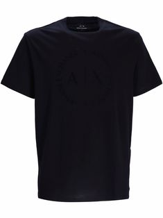 Black cotton logo-print cotton T-Shirt from ARMANI EXCHANGE featuring jersey knit, logo print to the front, crew neck, short sleeves and straight hem. | Armani Exchange logo-print cotton T-Shirt