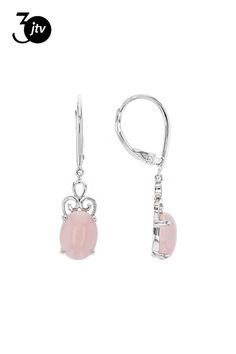 9x7mm cabochon oval Peruvian pink opal rhodium over sterling silver dangle earrings. Measures approximately 1 1/4"L x 1/4"W. Leverback closures. Elegant Pink Opal Jewelry For Formal Occasions, Elegant Formal Pink Opal Jewelry, Elegant Sterling Silver Oval Cabochon Earrings, Elegant Oval Cabochon Sterling Silver Earrings, Elegant Pink Opal Oval Jewelry, Classic Pink Cabochon Jewelry, Nickel-free Oval Cabochon Jewelry, Elegant Silver Jewelry With Pink Opal, Elegant Nickel-free Oval Link Jewelry