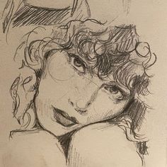 a drawing of a woman with curly hair