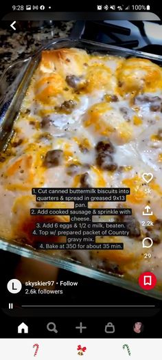 a casserole dish with meat and cheese on it