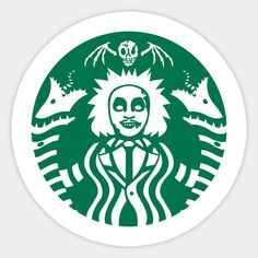 a starbucks logo with a skeleton in the middle