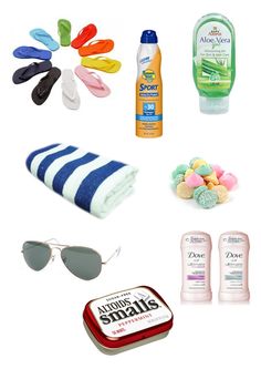 various items that include sunglasses, sunscreens, and toothpaste on a white background