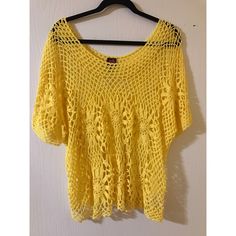 Lemon Yellow Crochet Top. New Without Tags, Never Worn. Great With A Pair Of Shorts For The Summer Or Even As A Swimsuit Coverup! No Trades. Yellow Crochet Top, Yellow Crochet, Lemon Yellow, Crochet Top, Cover Up, Lemon, Womens Tops, Tags, Crochet