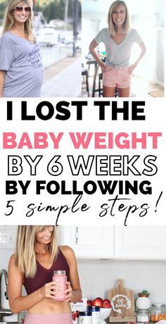 a woman standing in front of a kitchen counter with the words, i lost the baby weight by 6 weeks by following 5 simple steps