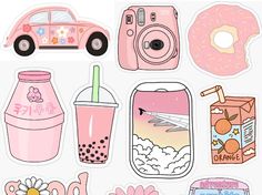 the stickers are all different colors and shapes, including donuts, watermelon,