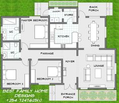 the floor plan for a house with three bedroom and two bathrooms on each side,