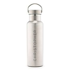 a stainless steel water bottle with the words,'christstoher'on it