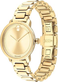 Movado Bold 3600502 Women’s Quartz Gold Swiss Made Watch - Retail Price $650 Brand: Movado Model: Bold Case diameter: 34 mm Box: Original box Original Tags: No Watch condition: New, Unworn - potential small blemishes or imperfections 🚚 Free Shipping: Immerse yourself in the luxury of choice, knowing that your selected timepiece comes with the added bonus of free shipping. We bring the world's best watches to your doorstep without any additional cost. 🔄 30-Day Free Returns: We understand that finding the perfect watch is a personal journey. Enjoy the flexibility of our 30-day free returns policy, ensuring you have ample time to decide if the watch truly suits your style. 💰 Moneyback Guaranteed: Your satisfaction is our priority. With our money-back guarantee, you can shop confidently, kn Movado Bold, Movado Watch, Gold Watches Women, Swiss Made Watches, Back Round, Modern Watches, Mid Size, Diamond Watch, Swiss Made