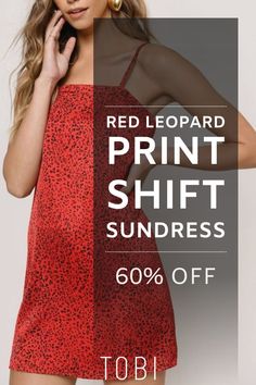 Save money on this short red leopard print shift sundress. Catch the TOBI dresses online sale happening now! Get ready for sundress season by exploring the best sundresses for women in all styles and colors. Shop the best selection of cute cheap sundresses and inexpensive sundresses from TOBI. #shoptobi #tobisales #tobidressessale #sundress #shiftdress Red Dresses For Women, Sundresses For Women, Cute Sundresses, Crimson Dress, Simple Street Style, Short Sundress, Sundress Season, Red Leopard Print, Paint The Town Red