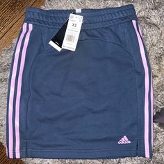 New With Tags Adidas Skirt Xsmall Color Navy/Lilac Stripes Adidas Fitted Casual Skirt, Adidas Casual Fitted Skirt, Casual Fitted Adidas Skirt, Casual Stretch Purple Skirt, Casual Purple Mini Skirt, Casual Purple Lined Skirt Bottoms, Casual Purple Lined Skirt, Adidas Fitted Mini Skirt, Fitted Adidas Mini Skirt