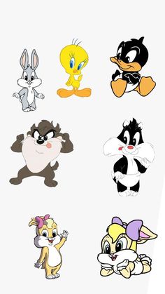 several different cartoon characters are shown together