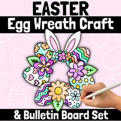 an easter egg wreath craft and bulletin board set is shown with the text,'easter egg wreath craft & bulletin board set '