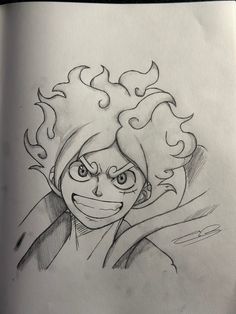 a pencil drawing of a person with curly hair and an evil look on their face