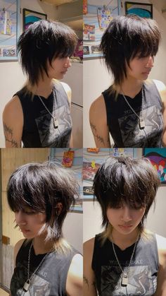 Instagram : Haircut @9hahoi  https://www.instagram.com/9hahoi/ #hair #shorthair #hairstyle  #haircut #hairstylist #mullet  #hairdesign #hanoi #vietnam #vietnamese #so9hahoi #xomhahoi #9xomhahoi #9hahoi Short Visual Kei Hair, Japanese Rock Hairstyles, Shag Hairstyles Medium Straight, 90s Short Shaggy Hair, Short Chunky Hair, Short Hair Styles Grunge, Wispy Mullet, Rebellious Hairstyles, Wolfcut Fringe