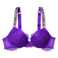 Brand New With Tags Attached Victoria’s Secret Very Sexy Push Up Thick Padding Bra Sparkly Shine Logo Silver Rhinestone Bling Diamond Straps Royal Purple Violet Lace Size 32d Great For Romantic Valentine’s Day Lingerie Outfit Or Gift, Costume, Stage Wear, Exotic Dance Or Rave Bra. Instagram @Dazzled_doll_dreamwear Check Out My Closet I Have Custom Bling ,Glitter ,Rhinestone , Swarovski, Barbie Doll, Disney Princess, Clubwear, Victoria Secret Fashion Show , Starbucks Tumblers And Sexy Exotic Danc Green Bras, Rave Bra, Cute Bras, Victoria Secret Fashion, Lingerie Outfits, Victoria Secret Fashion Show, Bra Panty, Victoria Secret Bras, Bra And Panty Sets