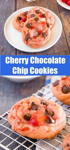 cherry chocolate chip cookies on a cooling rack