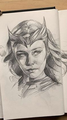 a drawing of a woman with horns on her head