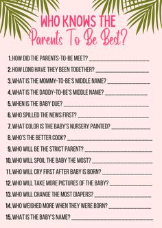 a baby shower game with the words who knows the parents to be best?