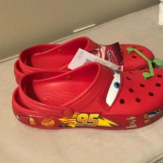 Crocs Lightning McQueen Men’s Size 10 NEW! In hand! Lights Up! Ships ASAP! Lighting Mac Queen Crocs, Lighting Mcqueen Crocs, Cool Crocs, New Crocs, Dr Shoes, Shoe Wishlist