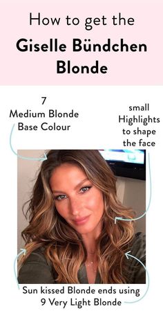 (paid link) hair color ideas for blondes will tint, soften and protect hair during and after the coloring process. The result will be healthy, silky hair with even and vivid colors Giselle Bündchen, Gisele Hair, Gisele Bundchen Hair, Blonde Ends, Dark Blonde Hair Color, Buzz Cuts, Hair Chalk, Jessie James, Dark Blonde Hair