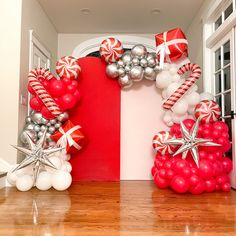 some balloons and decorations on a wooden floor