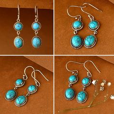 Beautiful Turquoise earrings for boho women. These Turquoise earrings feature two stones set in sterling silver which is perfect for anyone with sensitive skin! Turquoise is a symbol of good luck, prosperity and abundance. It also protects against negative energy and helps to provide the energetic strength to lean into good fortune and positivity. Material: Genuine Sterling Silver 92.5 Gemstone: Turquoise Length/wide: 45mm Stone size: 10mm Condition: Brand new Black Tourmaline Jewelry, Full Finger Rings, Prosperity And Abundance, Raw Stone Jewelry, Rose Quartz Jewelry, Ear Jacket Earring, Bee Jewelry, Tourmaline Jewelry, Aquamarine Jewelry