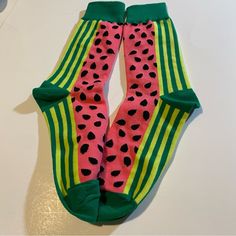 Watermelon Crew Socks Women’s 7-9.5 81%Cotton 17%Polyester 2%Spandex Nwot Crew Socks Women, Socks Women, Crew Socks, Hosiery, Pink And Green, Watermelon, Pink Ladies, Socks, Women Accessories