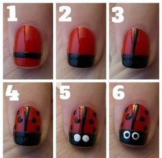 ناخن کفشدوزک Ladybird Nails, Bug Nails, Ladybug Nail Art, Nail Art Step By Step, Ladybug Nails, Art Step By Step, Kids Nail Designs, Nail Art For Kids, Kutek Disney