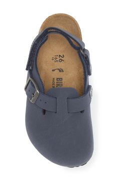 This adjustable, kid-size clog features Birkenstock's legendary cork footbed that mimics the contours of the foot for excellent comfort and support. Adjustable slingback strap with hook-and-loop closure Contoured footbed with arch support Synthetic upper/leather lining/synthetic sole Made in Germany Adjustable Closed Toe Clogs With Leather Footbed, Adjustable Leather Footbed Closed Toe Clogs, Adjustable Round Toe Clogs, Adjustable Cushioned Clogs With Round Toe, Adjustable Clogs With Cushioned Footbed And Round Toe, Adjustable Slip-on Clogs With Cushioned Footbed, Adjustable Round Toe Clogs With Cushioned Footbed, Adjustable Cushioned Slip-on Clogs, Adjustable Clogs With Rubber Sole And Round Toe